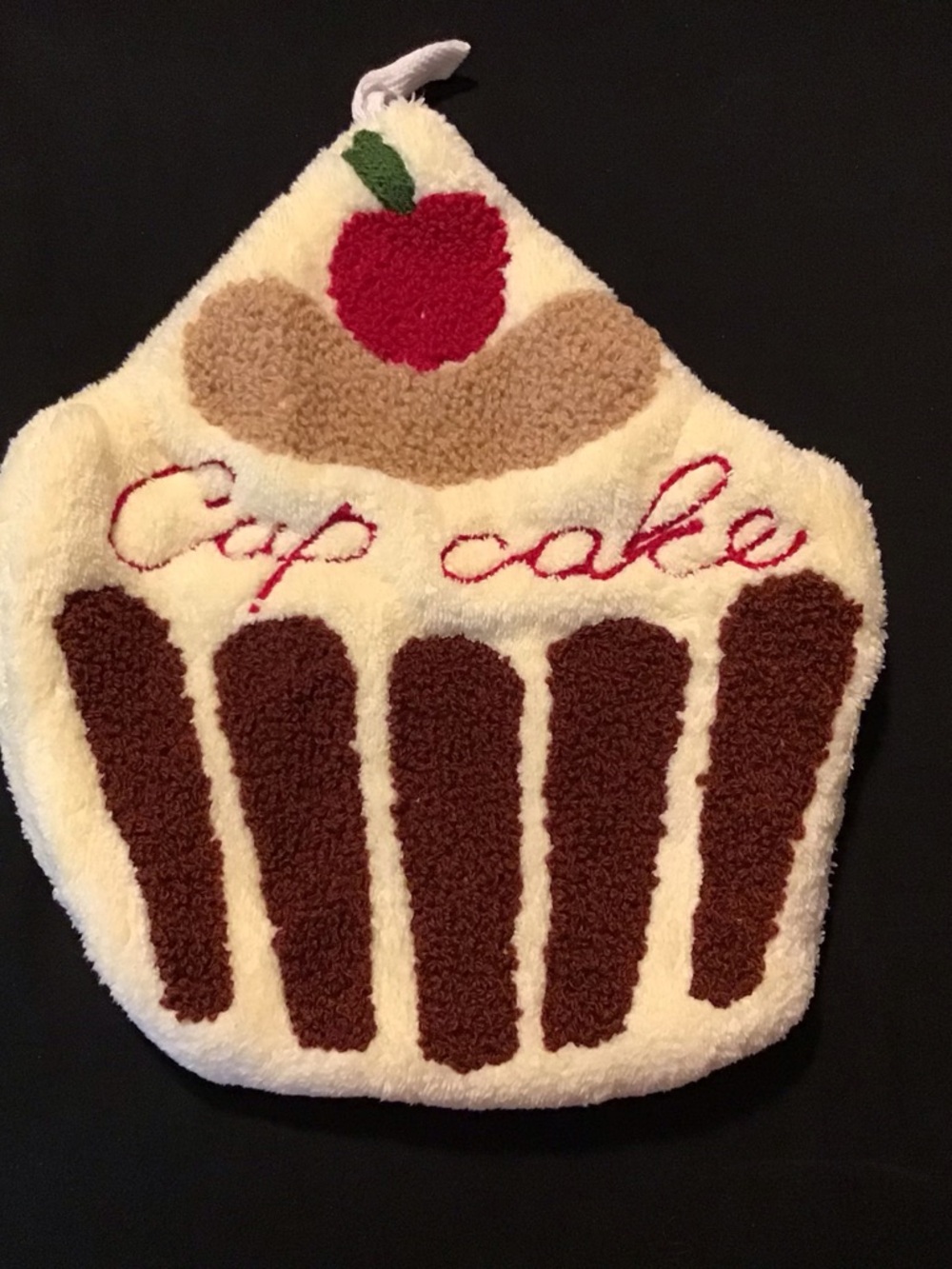 Cupcake Shaped Kitchen hand towel- Cream, Brown & Red